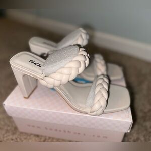 Soda Hallie Double Braided Block High Heel Sandals Square Toe NEW